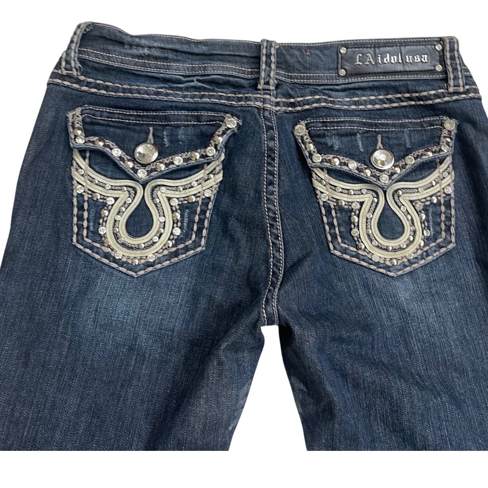 LA Idol USA Womens Embellished Bootcut‎ Jeans Dark Wash Size 9/31 EUC bling boot
